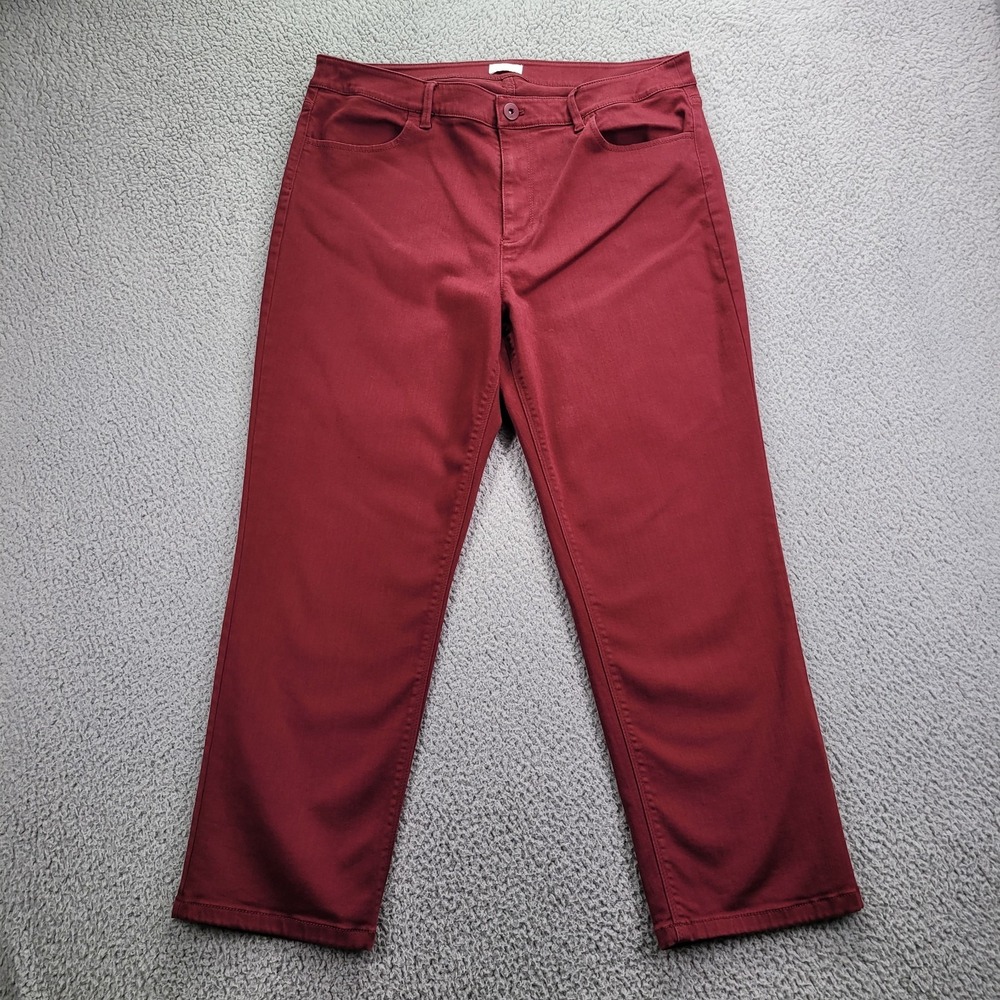 J JILL Christian Siriano Jeans Womens Size 16 Straight Crop High Rise Red Denim